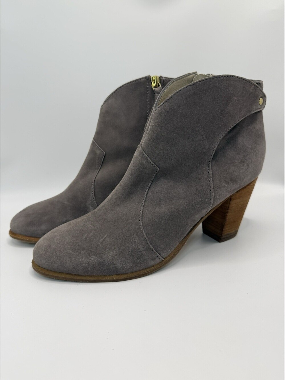 Boden Boots 41 Womens 10 Gray Suede Classic Casual Ankle Zip Up Block Heel Read